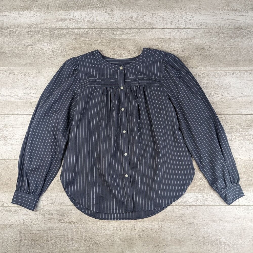NWT Loft Button Down Stripes Shirt Top Women's Small Blue Long Sleeves